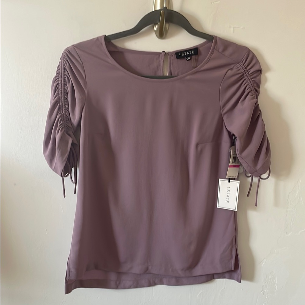 1. State Purple Ruched Puff Sleeve Blouse